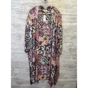 LOFT Kimono Womens M/L Multicolor Open Front Balloon Sleeve Long Kaftan Style
